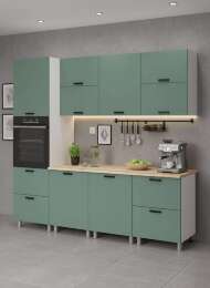 МК Аленушка 2,4м Орешник Матовая Мята,скоба черный,сонома (без столешницы)