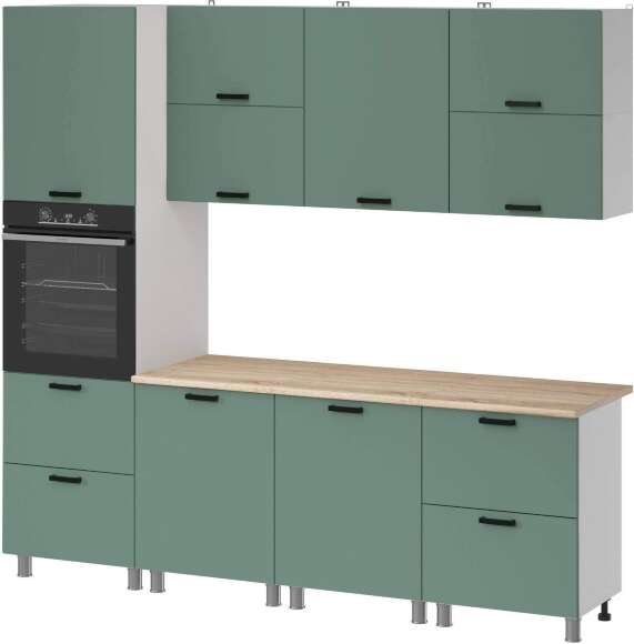 МК Аленушка 2,4м Орешник Матовая Мята,скоба черный,сонома (без столешницы)