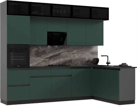 Кухня Техно-6 3,0х1,8м (Браш Мени Грин/Браш Вайт, Графит)
