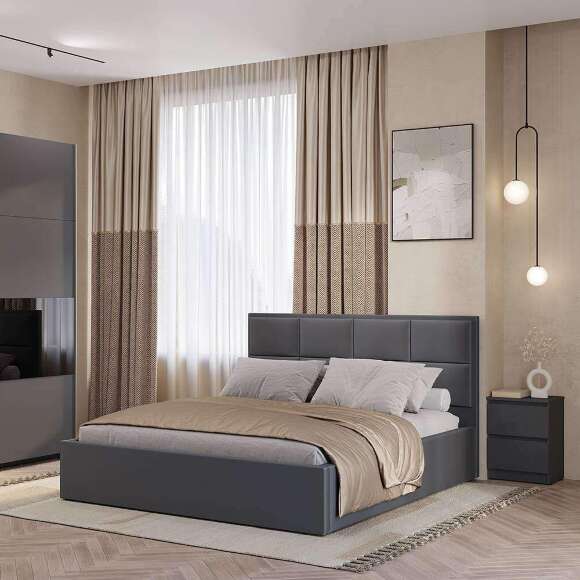 Кровать 160х200 с проложками ДСП Линда, графит Кровать 160х200 с проложками ДСП Линда, графит