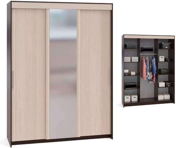 Шкаф-купе Контур ШР-186.31 с зеркалом Венге / Беленый дуб Шкаф-купе Контур ШР-186.31 с зеркалом Венге / Беленый дуб