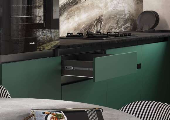 Кухня Техно-6 3,0х1,8м (Графит/Браш Мени Грин)