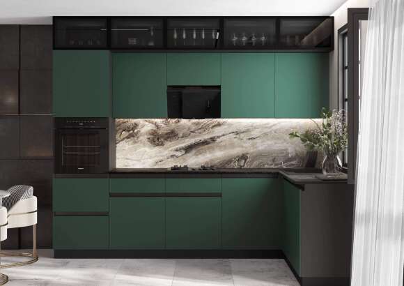 Кухня Техно-6 3,0х1,8м (Графит/Браш Мени Грин)