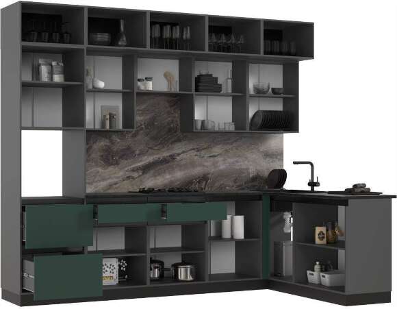 Кухня Техно-6 3,0х1,8м (Графит/Браш Мени Грин)