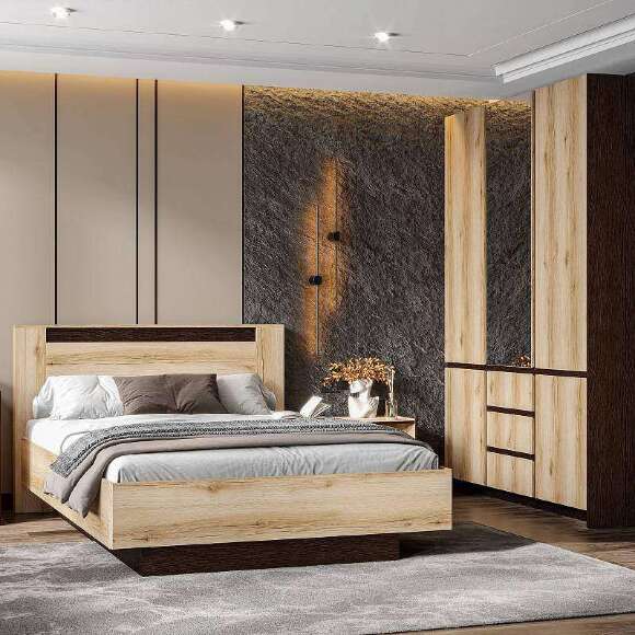 Кровать 160х200 Прага с подъемным механизмом (SV-Мебель) Дуб Делано