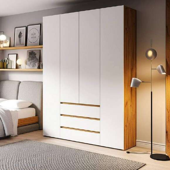 Шкаф четырехстворчатый Некст 1, Дуб золотой, Белый