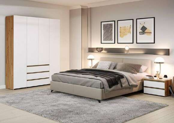 Шкаф четырехстворчатый Некст 1, Дуб золотой, Белый