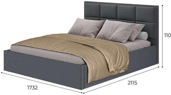 Кровать 160х200 с реечным настилом Линда, графит Кровать 160х200 с реечным настилом Линда, графит