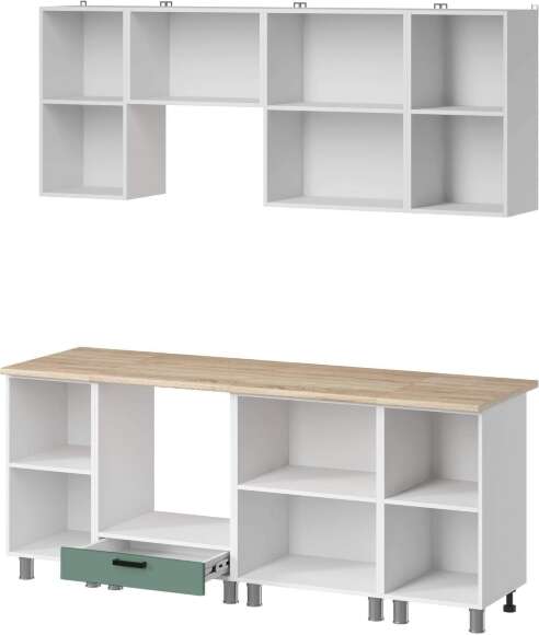 МК Аленушка 2м Орешник Матовая Мята,скоба черный,сонома (без столешницы)