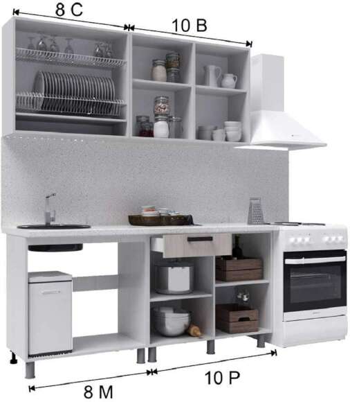 Кухня Танго 1.8м.,Белый;Дуб Шале Кухня Танго 1.8м.,Белый;Дуб Шале