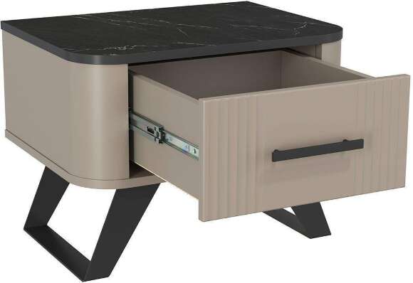 Фиделия тумба прикроватная 76.07 серый камень / мрамор черный