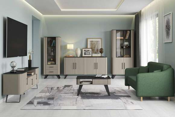 Комод Фиделия 76.04, Серый камень, Мрамор черный