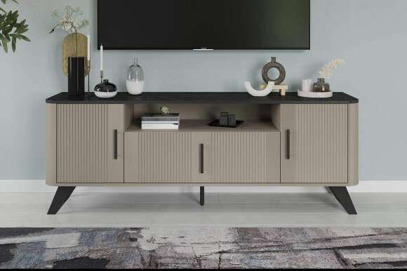 Тумба ТВ Фиделия 76.05, Серый камень, Мрамор черный Тумба ТВ Фиделия 76.05, Серый камень, Мрамор черный