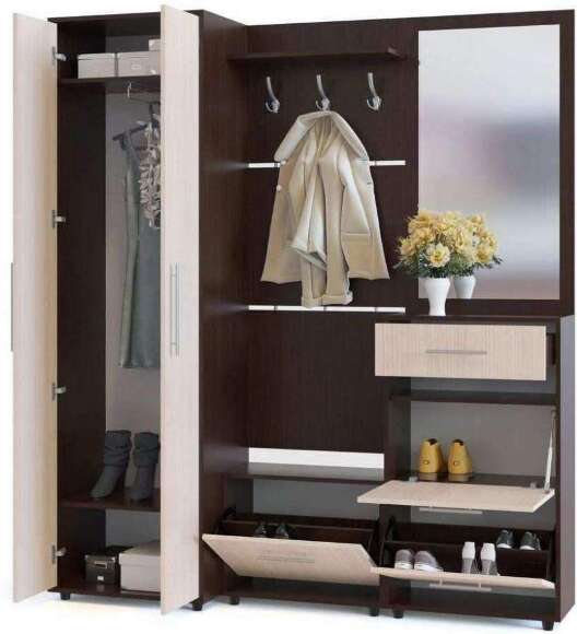 Прихожая ВШ-5+ТП-1+ПЗ-3+ТП-2+ШО-1 Венге/Беленый Дуб