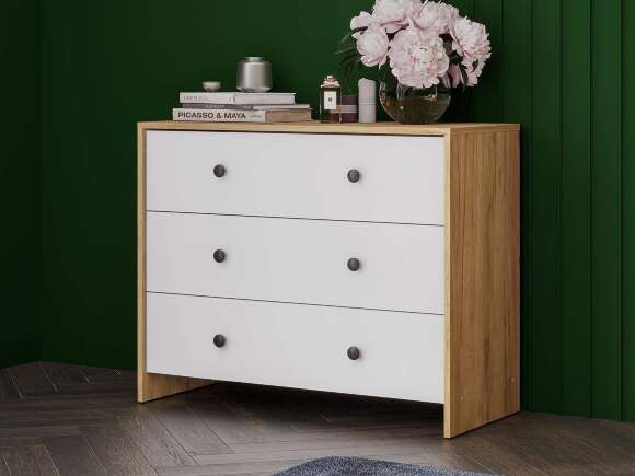 Дольче комод 3 ящика / Дуб золотой/Белый Дольче комод 3 ящика / Дуб золотой/Белый