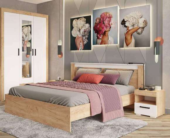 Кровать 160х200 Адель с настилом из ЛДСП (ТЭКС) Белый / Дуб Крафт золотой Кровать 160х200 Адель с настилом из ЛДСП (ТЭКС) Белый / Дуб Крафт золотой