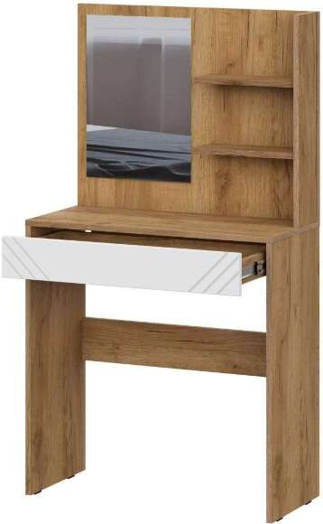 Стол туалетный с зеркалом Байкал, Дуб Золотой, Белый матовый