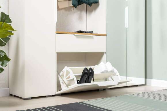 Тумба для обуви 16.127, Белый шагрень, Дуб золотой