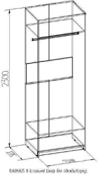 Шкаф для одежды с зеркалом Bauhaus 8, дуб сонома