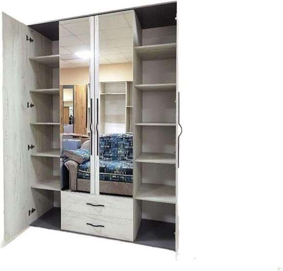 Бастион Шкаф четырехдверный Дуб Крафт белый / Серый шифер