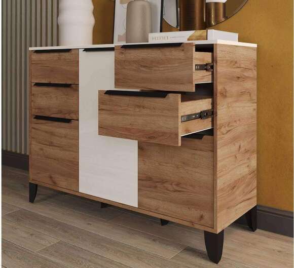 Комод Малави, Дуб крафт табачный, Белый глянец