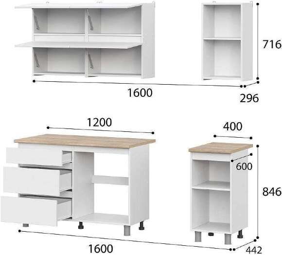 Кухня Токио 1.6 Комплект (Белый текстурный)