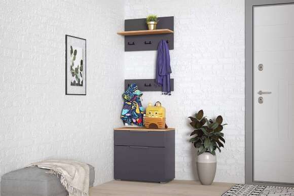 Тумба для обуви 16.127, Серый графит, Дуб золотой