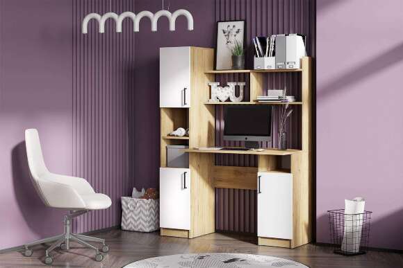 Стол компьютерный СТК 13, Дуб Золотой, Белый