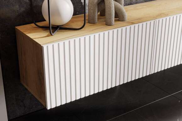 Тумба для ТВ Байкал, Дуб золотой, Белый матовый