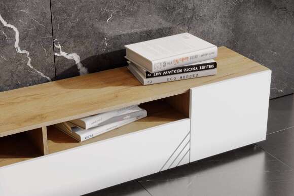 Тумба для ТВ Байкал, Дуб золотой, Белый матовый