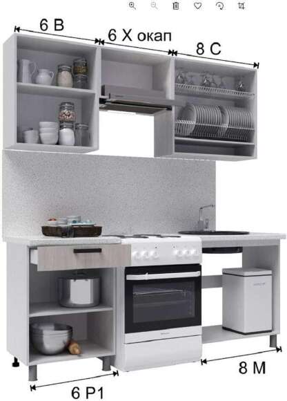 Кухня Танго 2м., с окапом Шале серебро; Шале дуб мореный Кухня Танго 2м., с окапом Шале серебро; Шале дуб мореный