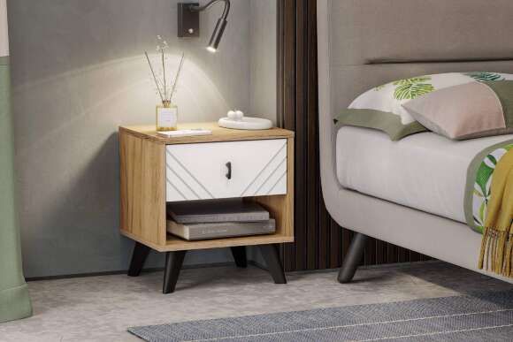 Тумба прикроватная Байкал, Дуб золотой, Белый матовый