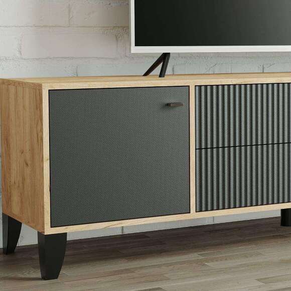 Тумба ТВ Парус-10 (ТЭКС) Дуб Крафт золотой/Карбон Вулкан