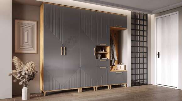 Прихожая Ирис, Браш Графит, Дуб крафт. Комплект 2 Прихожая Ирис, Браш Графит, Дуб крафт. Комплект 2