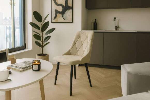 Стул "Граф" черный матовый Томми 02 бежевый