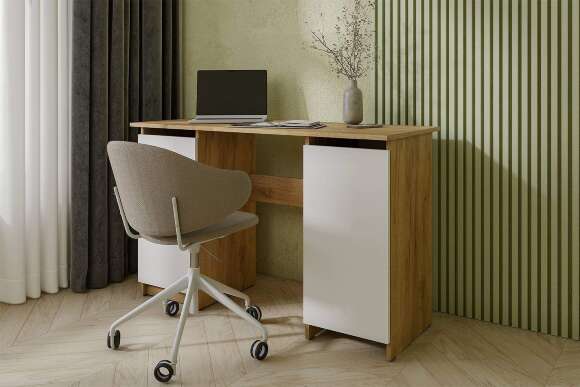 Стол письменный 120 см Денвер, Дуб золотой, белый шагрень