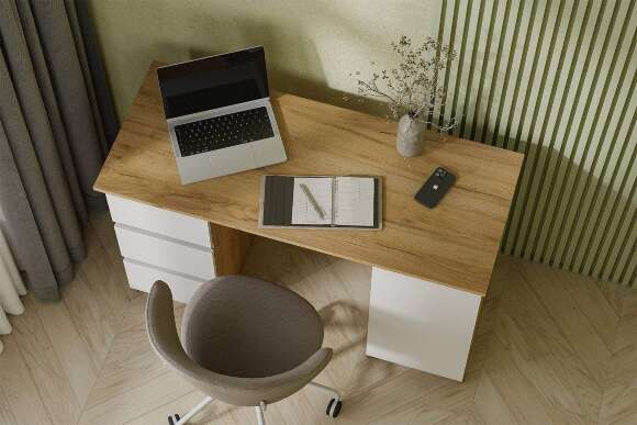 Стол письменный 120 см Денвер, Дуб золотой, белый шагрень