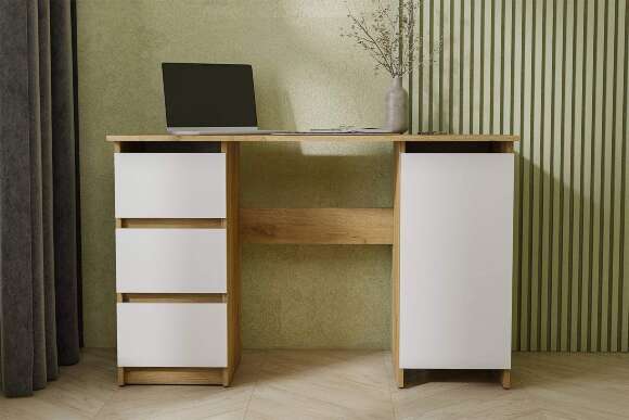 Стол письменный 120 см Денвер, Дуб золотой, белый шагрень