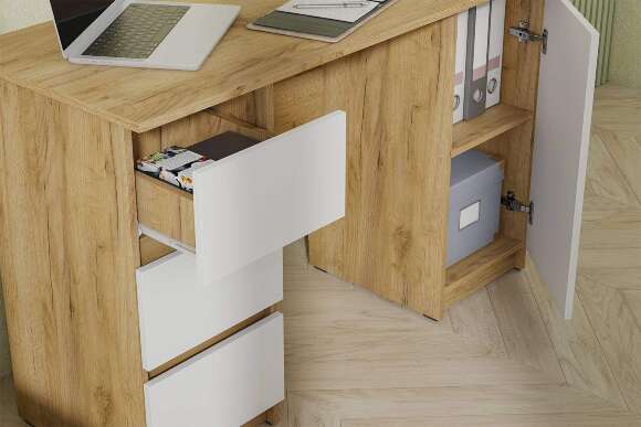 Стол письменный 120 см Денвер, Дуб золотой, белый шагрень