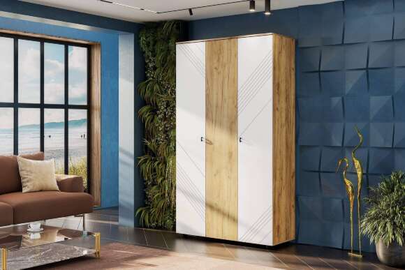 Шкаф трехстворчатый Байкал, Дуб Золотой, Белый матовый