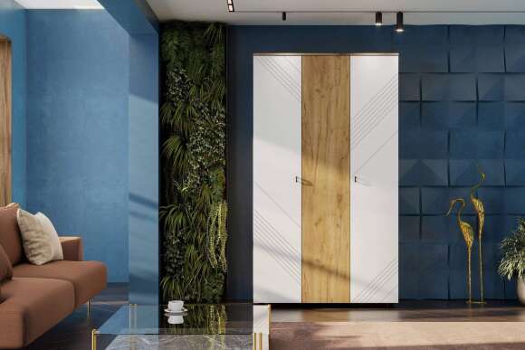 Шкаф трехстворчатый Байкал, Дуб Золотой, Белый матовый