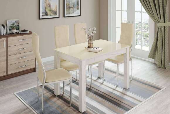 Стол обеденный Норман 60, дуб крафт белый/лакобель ваниль Стол обеденный Норман 60, дуб крафт белый/лакобель ваниль