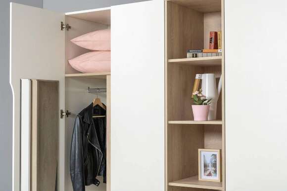 Шкаф двухстворчатый Муссон 13.198, Белый шагрень, Дуб эндгрейн