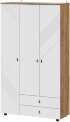 Шкаф трехстворчатый с ящиками Байкал, Дуб Золотой, Белый матовый