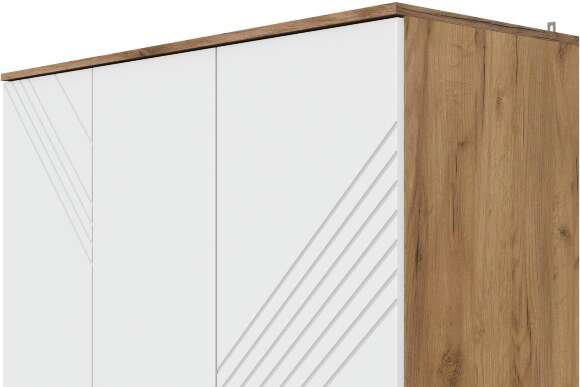Шкаф трехстворчатый с ящиками Байкал, Дуб Золотой, Белый матовый