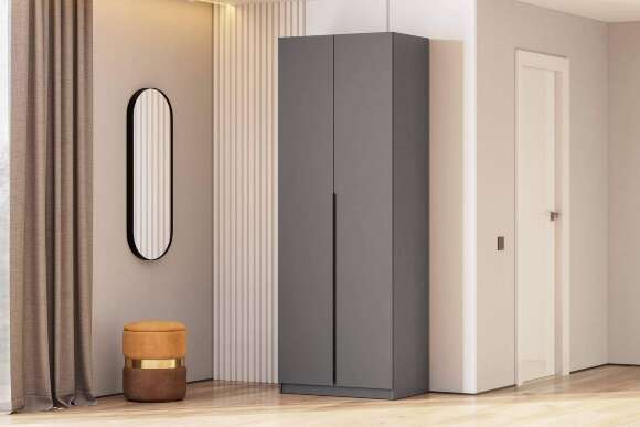 Шкаф распашной с наполнением (3 полки + 2 ящика + штанга) ШК 5 (800), Графит