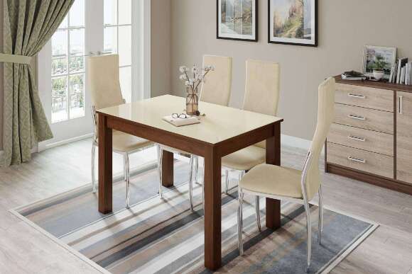 Стол обеденный Норман 60, орех/лакобель ваниль Стол обеденный Норман 60, орех/лакобель ваниль