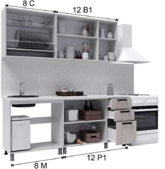 Кухня Танго 2м.,Белый;Дуб Шале Кухня Танго 2м.,Белый;Дуб Шале