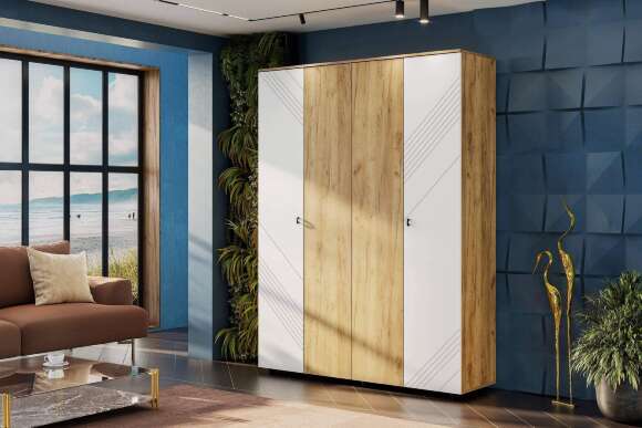 Шкаф четырехстворчатый Байкал, Дуб Золотой, Белый матовый