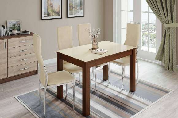 Стол обеденный Норман 80, орех/лакобель ваниль Стол обеденный Норман 80, орех/лакобель ваниль